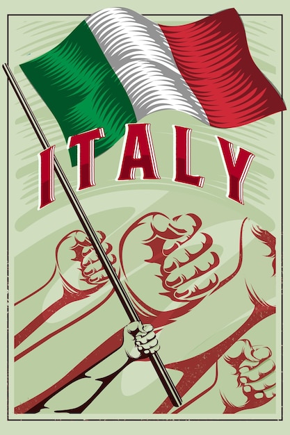 Vettore bandiera nazionale d'italia disegno di poster vintage illustrazione del tricolore della bandiera italiana