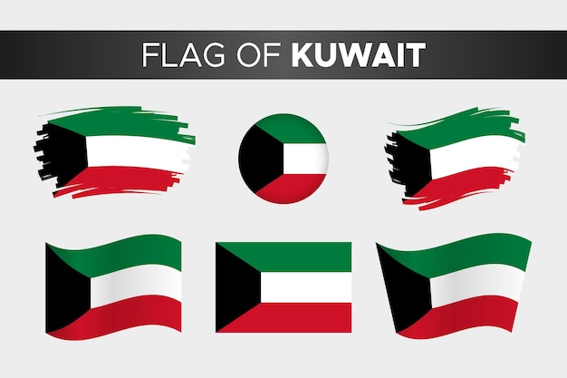 National flag of kuwait in brush stroke wavy circle button style and flat design