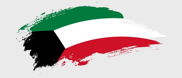 National flag of kuwait with curve stain brush stroke effect on white background