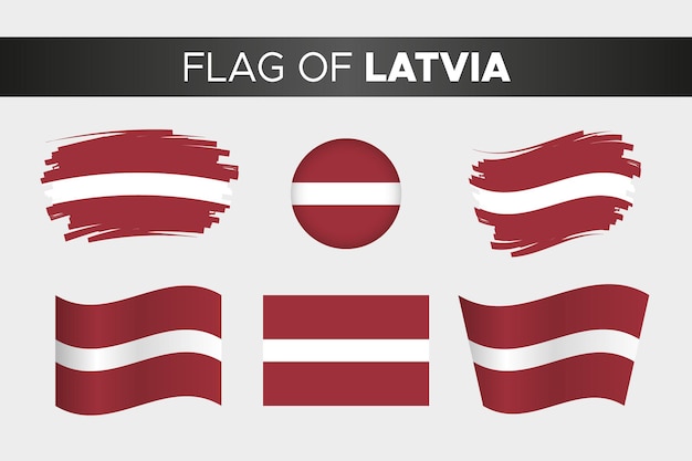 Национальный флаг латвии в стиле кнопки волнистого круга мазка кистью и плоском дизайне