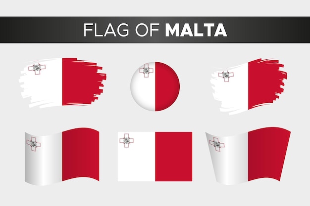 National flag of malta in brush stroke wavy circle button style and flat design