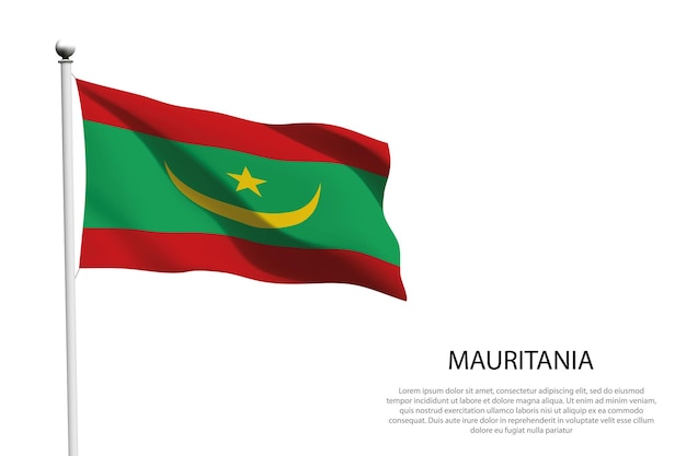 マウリタニアの国旗が白い背景で振られている