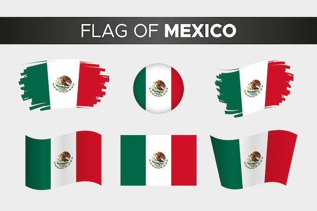 Vector national flag of mexico in brush stroke wavy circle button style and flat design