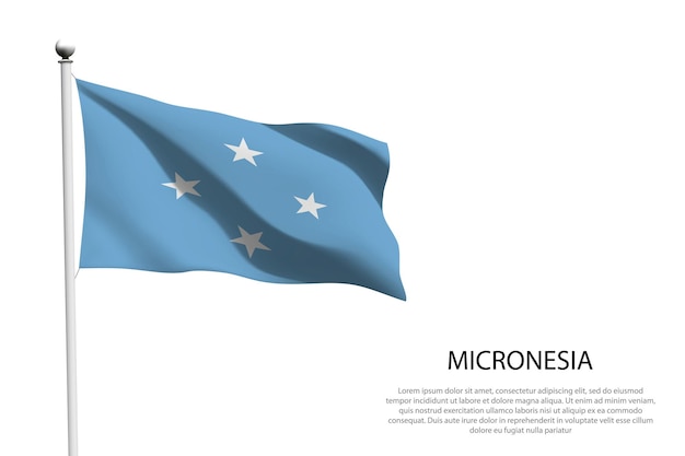 ミクロネシアの国旗が白い背景で振られている