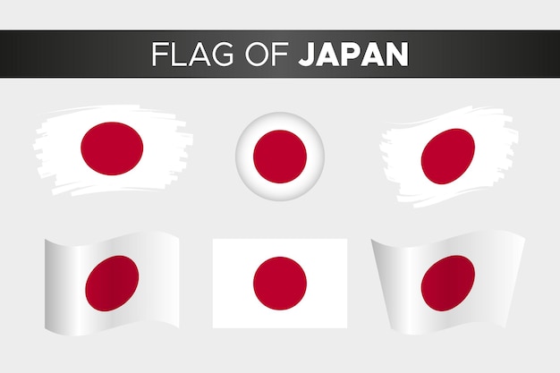 ベクトル ブラシストロークの波状の円ボタンスタイルとフラットなデザインの日本の国旗