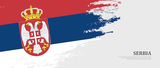 ベクトル 手描きテクスチャ ブラシ フラグ バナーの背景を持つセルビアの国旗