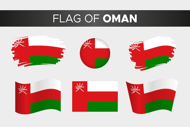 National flag of oman in brush stroke wavy circle button style and flat design