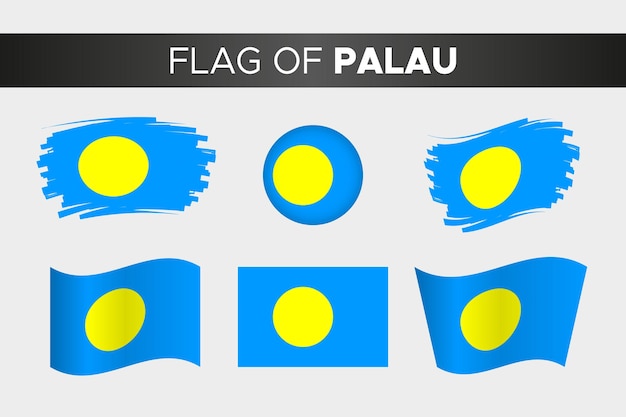 National flag of palau in brush stroke wavy circle button style and flat design