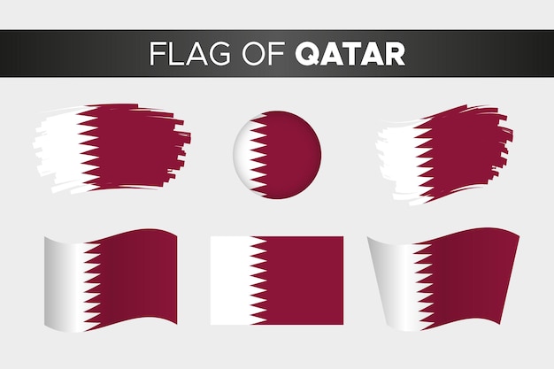 National flag of qatar in brush stroke wavy circle button style and flat design