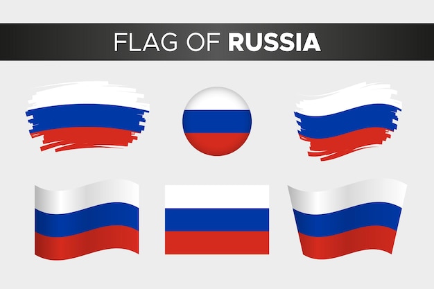 National flag of russia in brush stroke wavy circle button style and flat design