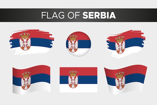 National flag of serbia in brush stroke wavy circle button style and flat design