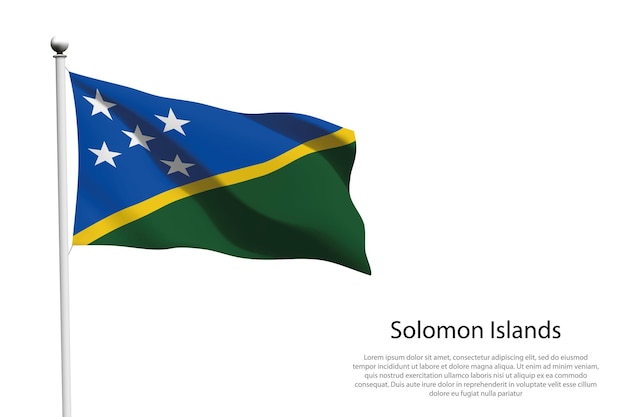 ソロモン諸島の国旗が白い背景で振られている