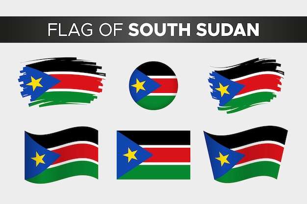 National flag of south sudan in brush stroke wavy circle button style and flat design