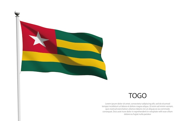 National flag Togo isolated waving on white background