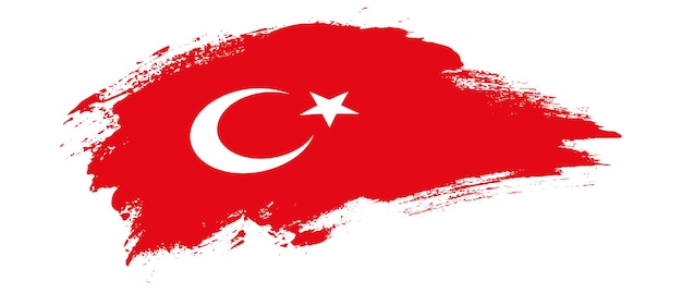 National flag of turkey with curve stain brush stroke effect on white background