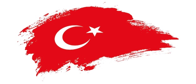 National flag of Turkey with curve stain brush stroke effect on white background