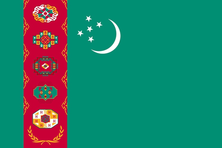 वेक्टर national flag of turkmenistan republic patriotic sign in official national country colors stars and moon symbol of central asia state vector icon illustration