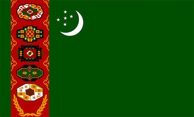 Vettore bandiera nazionale del turkmenistan con i colori ufficiali