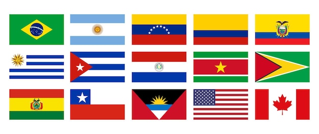 Vector national flags of the americas brazil argentina colombia ecuador venezuela uruguay cuba