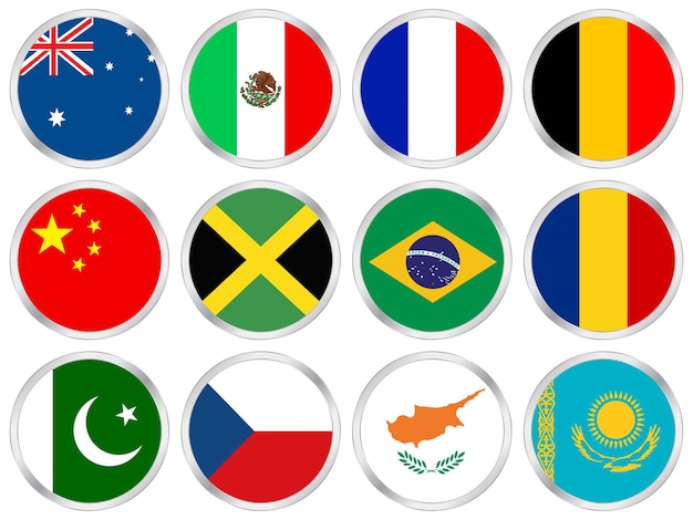 National flags circle icon set Vector illustration