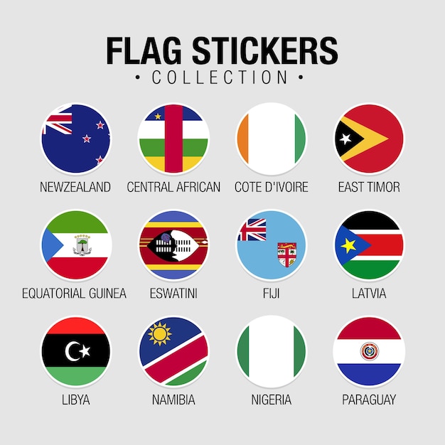 이름이 있는 세계 스티커의 국기. 원형 깃발, 원형 디자인 스티커