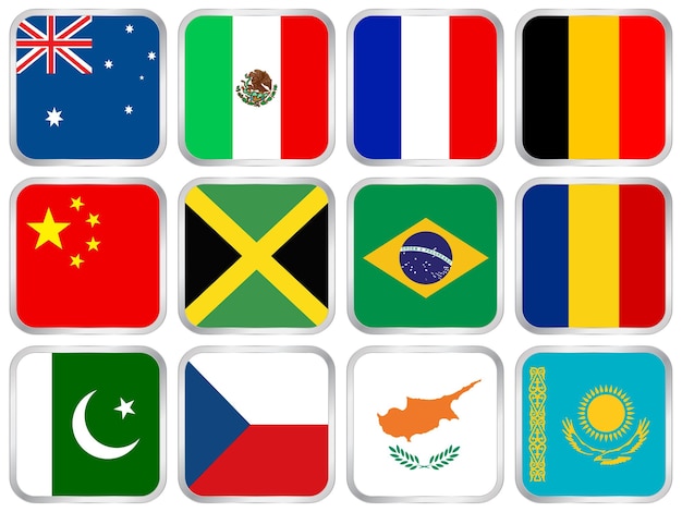 National flags square icon set vector illustration
