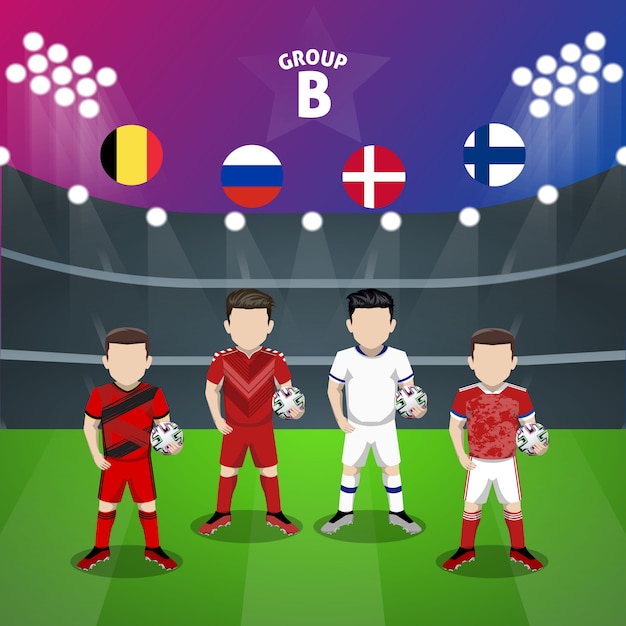 National Football Team Group B Flat Character for European Competition