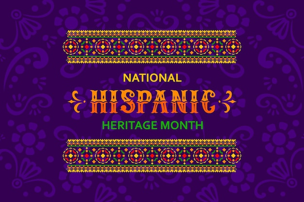 Vector national hispanic heritage month banner with ethnic pattern hispanic heritage holiday background latin culture national carnival vector banner with mexican ethnic embroidery geometric ornament