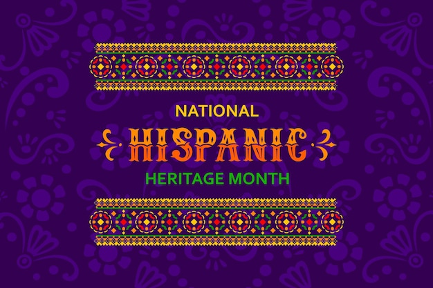 National hispanic heritage month banner with ethnic pattern hispanic heritage holiday background latin culture national carnival vector banner with mexican ethnic embroidery geometric ornament