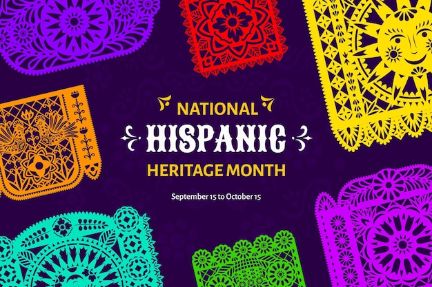 National hispanic heritage month festival banner with papel picado flags Mexican and Spanish carnival banner Hispanic heritage holiday vector flyer with mexican papel picado paper cut garland