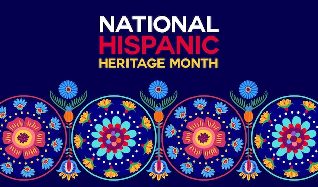 National Hispanic heritage month festival banner with tropical floral ornament pattern vector background Hispanic Americans ethnic culture tradition and art heritage poster for Latin festival