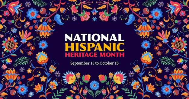 National hispanic heritage month flyer floral pattern Vector festival banner adorned with a captivating ethnic flowers ornament showcasing the rich culture and contributions of hispanic communities