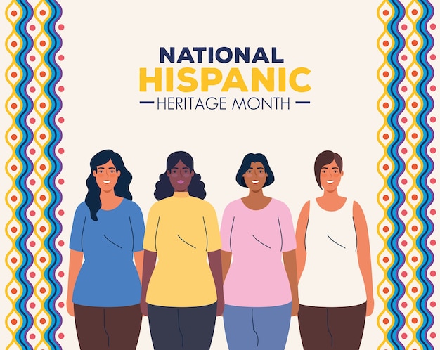 National hispanic heritage month and multiethnic group of women together