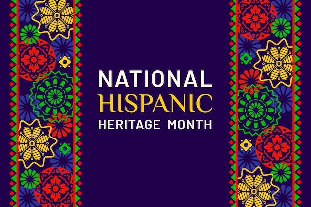 National hispanic heritage month poster with ethnic ornament Vector festive background with vibrant traditional decorative pattern for annual event celebrating the rich diversity of latin community