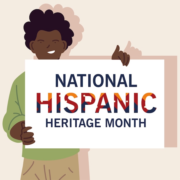 ラテン系男性の漫画、文化、多様性のテーマのイラストが描かれたヒスパニック文化遺産月間