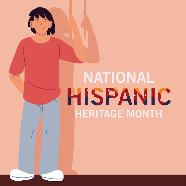 National hispanic heritage month with latin man cartoons, culture and diversity theme illustration