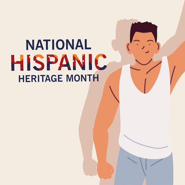 National hispanic heritage month with latin man cartoons, culture and diversity theme illustration