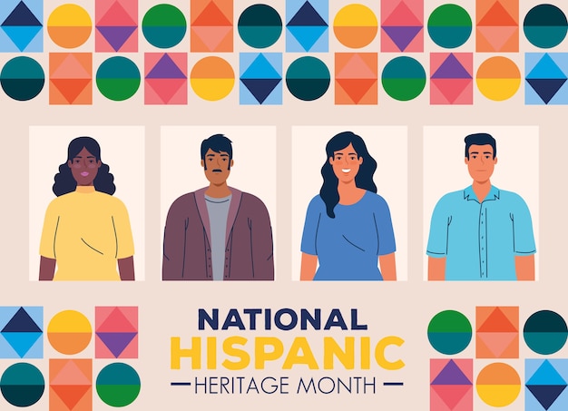 Vector national hispanic heritage month with multiethnic group of people together