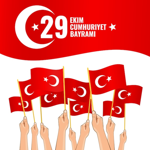 Vettore festa nazionale della turchia. ekim cumhuriyet bayrami. traduzione del testo ventinove ottobre festa della repubblica