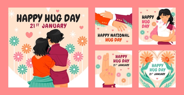 Vector national hugging day instagram posts collection