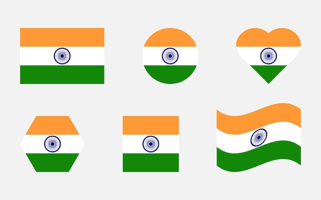 Vector national india flag in rectangle round heart hexagon and square shape vector illustration