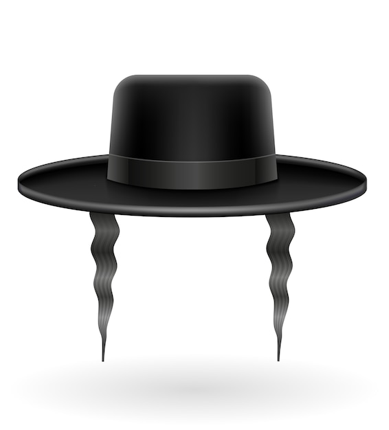 Vector national jewish black hat with sidelocks  illustration isolated on white background