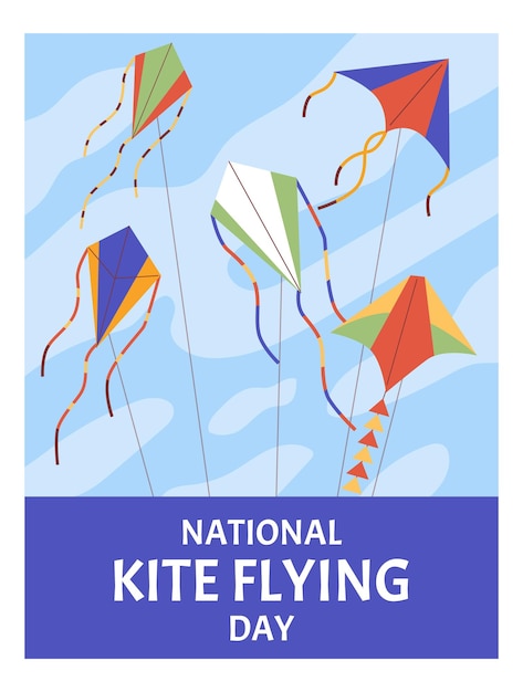 Illustrazione vettoriale piatta del modello del poster della giornata nazionale di volo degli aquiloni