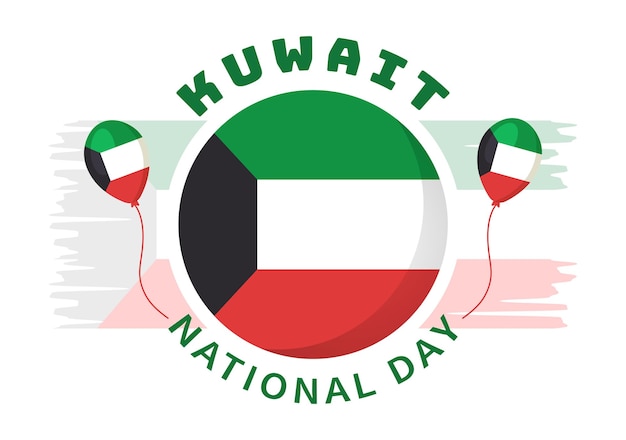 National Kuwait Day on February 25th with Waving Flag and Independence Celebration in Illustration