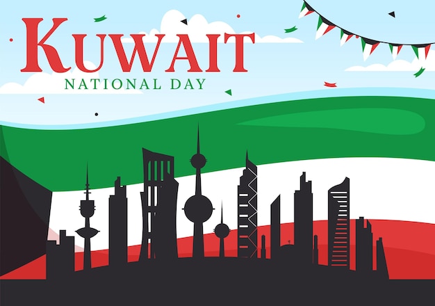 Vector national kuwait day vector illustration on february 25 with waving flag and independence celebration