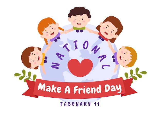 National Make a Friend Day Observed on February 11th to Kids and a New Friendship in Illustration