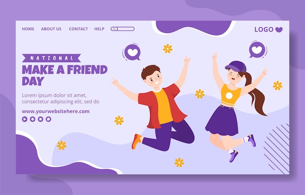 National Make a Friend Day Social Media Landing Page Cartoon Hand Drawn Templates Illustration