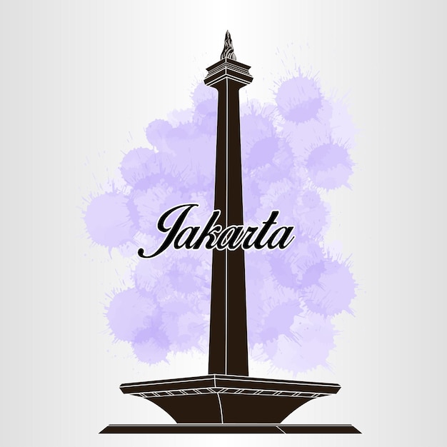 National monument illustration monas tower jakarta indonesia in silhouette look