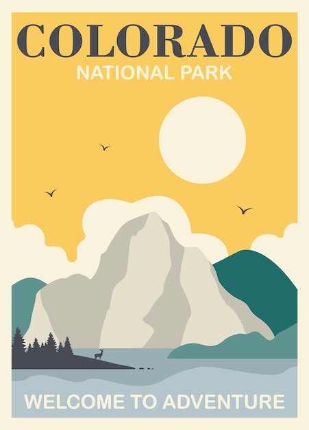 Vector national park poster illustration colorado wild landscape