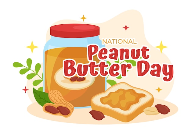 National peanut butter day vector illustration on 24 january with jar of peanuts butters